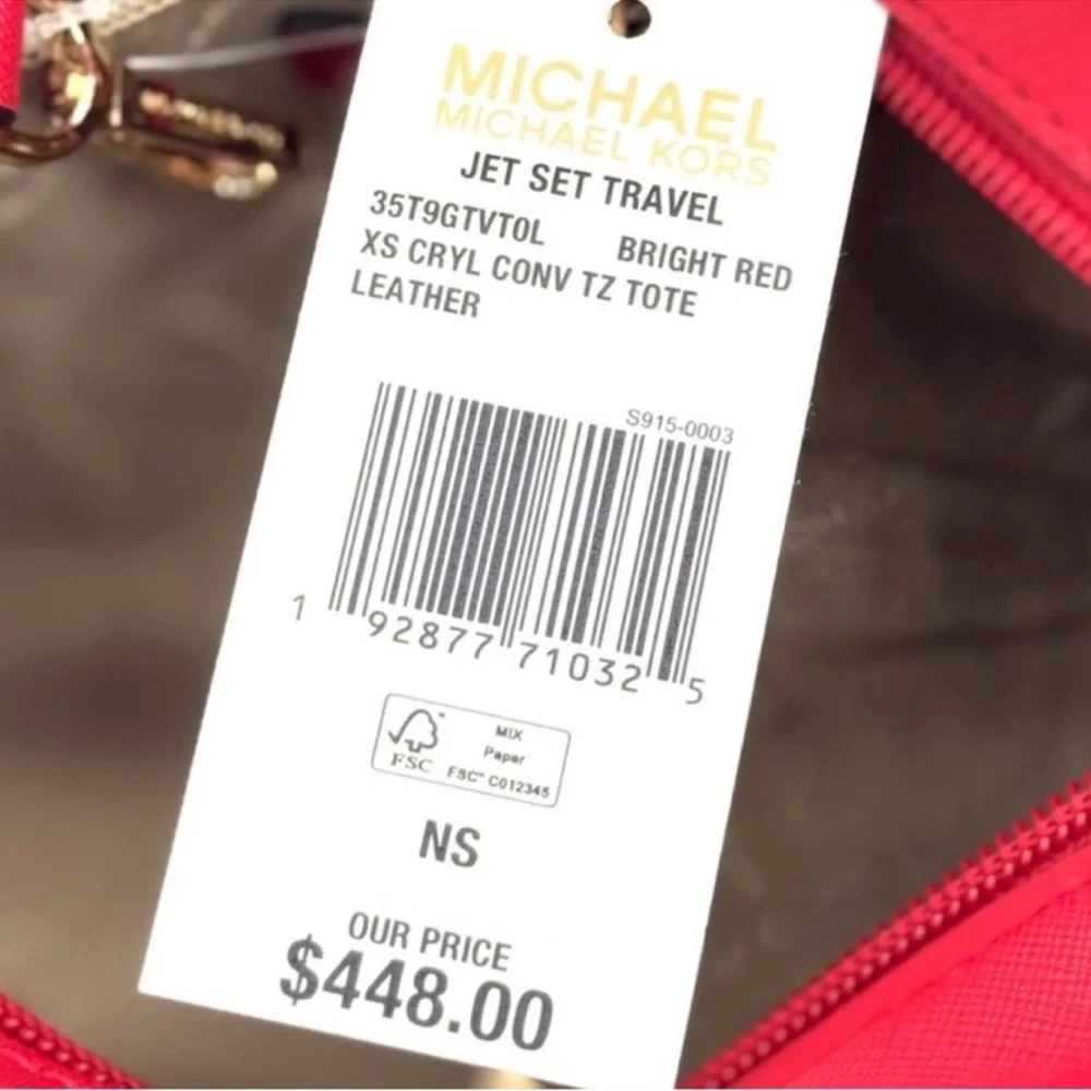 Michael Kors Jet Set Travel Extra-Small Top Zip Tote Bag Bright Red